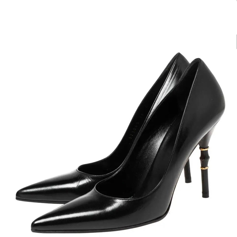 Gucci Black Leather Malibu Bamboo Heel Pointed Toe Pumps Size 7 1/2